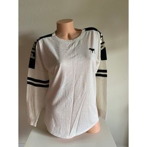 Victoria’s Secret PINK Long Sleeve Varsity Crew Tee Shirt Top Foil Stripes XS